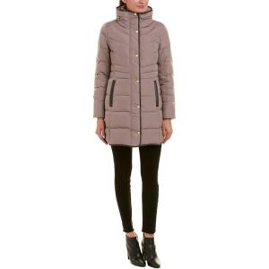 Cole Haan Women’s Mid Length Down Coat with Bib Front(Cashew)