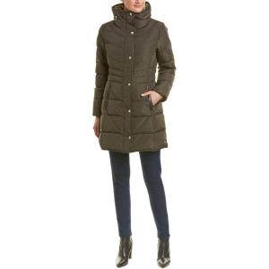 Cole Haan Women’s Mid Length Down Coat with Bib Front(Forest)