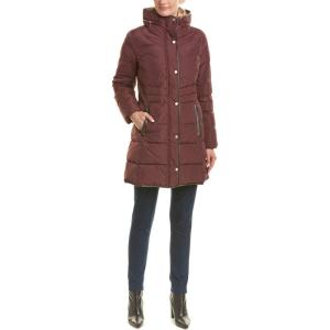 Cole Haan Women’s Mid Length Down Coat with Bib Front(Merlot)