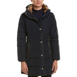 Cole Haan Women’s Mid Length Down Coat with Bib Front(Navy)