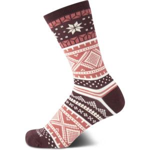 Cole Haan Women’s Socks – Foldover Turn Cuff Cushion Crew Socks (1 Pair)(Burgundy Fair Isle)