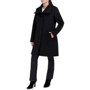 Cole Haan Women’s Soft Convertible Collar Button Up Formal Coat(Black)