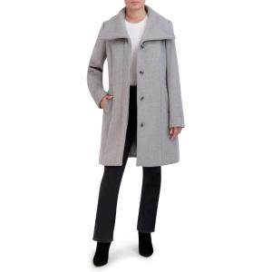 Cole Haan Women’s Soft Convertible Collar Button Up Formal Coat(Light Grey)