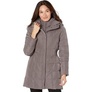 Cole Haan Women’s Taffeta Down Coat with Bib Front and Dramatic Hood(Carbon)