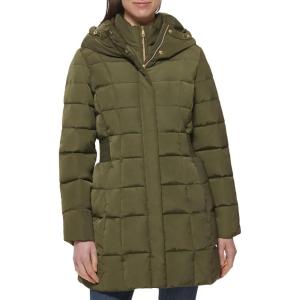 Cole Haan Women’s Taffeta Down Coat with Bib Front and Dramatic Hood(Dusty Olive)