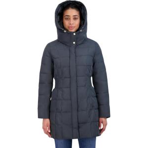 Cole Haan Women’s Taffeta Down Coat with Bib Front and Dramatic Hood(Graphite)
