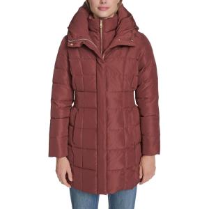 Cole Haan Women’s Taffeta Down Coat with Bib Front and Dramatic Hood(Walnut)