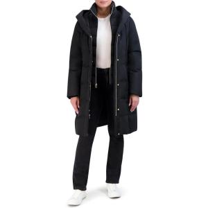 Cole Haan Women’s Taffeta Down Coat with Bib and Set in Hood(Black)