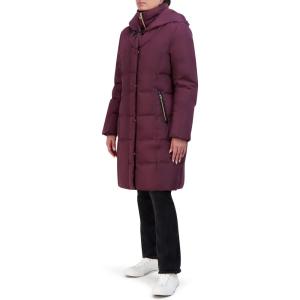Cole Haan Women’s Taffeta Down Coat with Bib and Set in Hood(Merlot)
