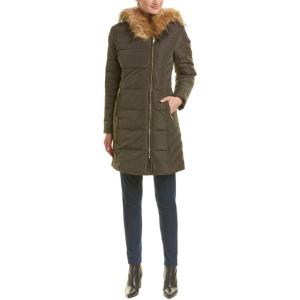 Cole Haan Women’s Taffeta Quilted Down Coat with Hood(Forest)