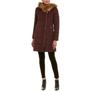 Cole Haan Women’s Taffeta Quilted Down Coat with Hood(Merlot)