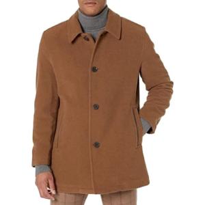 Cole Haan mens Full Zip Wool Plush Car Coat(Camel)