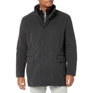 Cole Haan mens Full Zip Wool Plush Car Coat(Charcoal)