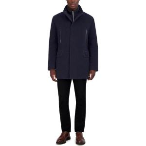Cole Haan mens Full Zip Wool Plush Car Coat(Navy)