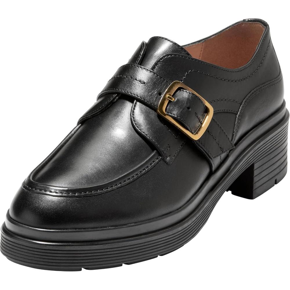 imageCole Haan Womens Carlitta Monk Strap Lug OxfordsBlack Ltr