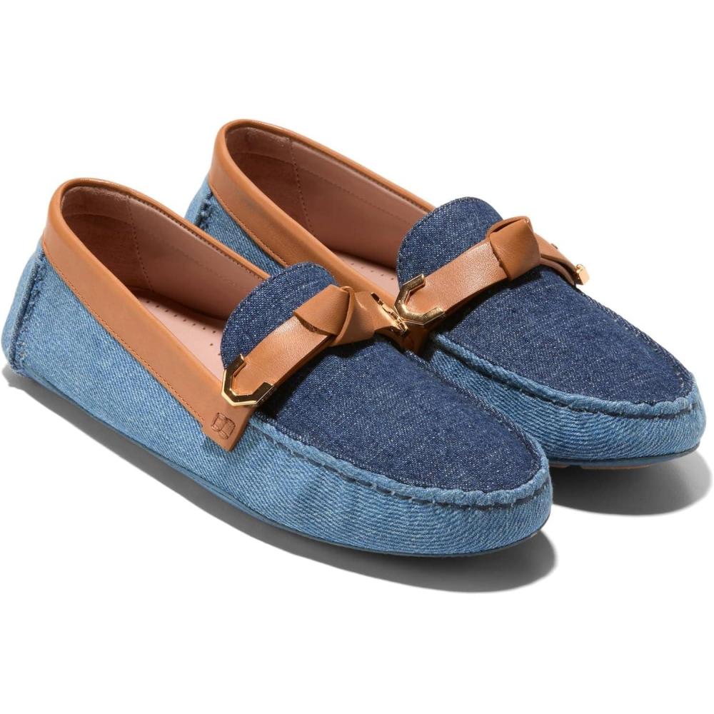 imageCole Haan Womens Evelyn Bow Driver Driving Style LoaferLight DenimDark DenimPecan Leather
