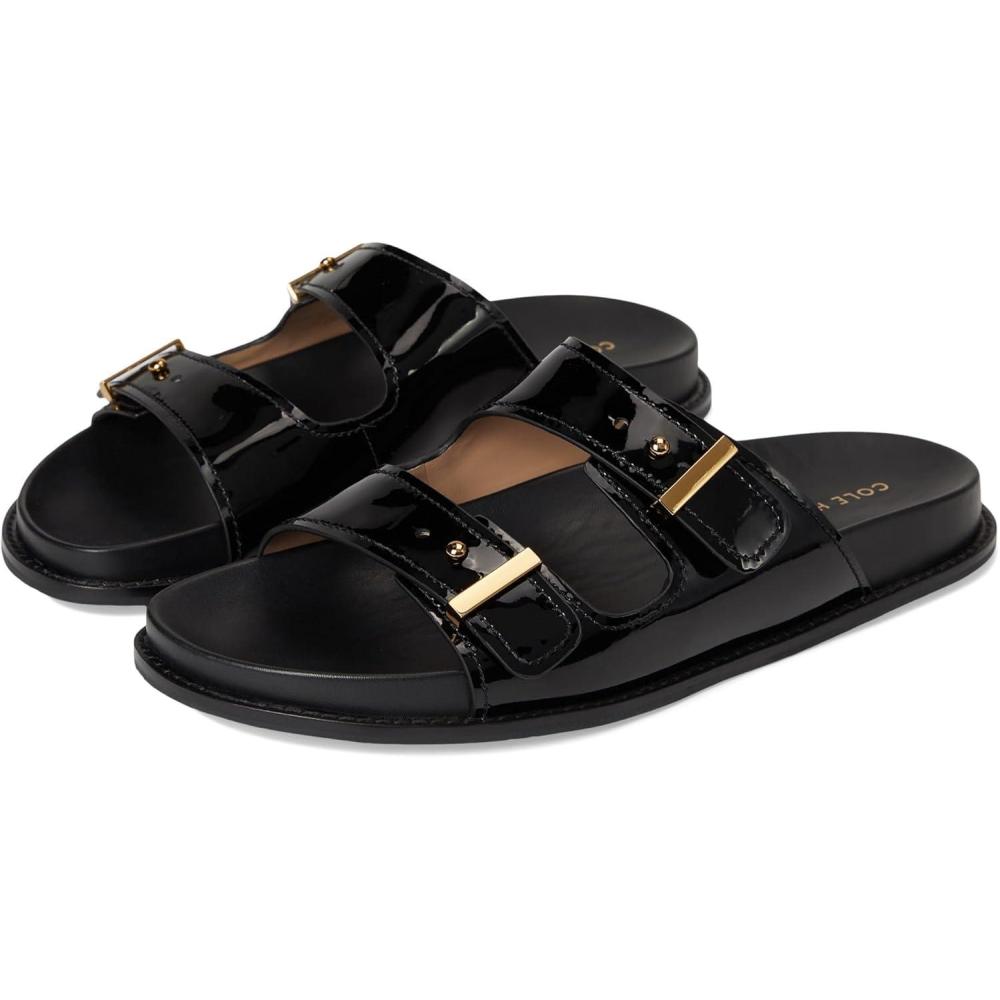 imageCole Haan Womens Marisol Footbed Sandals FlatBlack Patent Leather