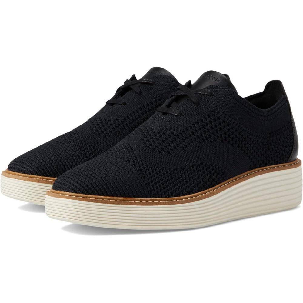imageCole Haan Womens Original Grand Platform Stitchlite OxfordBlack KnitIvory