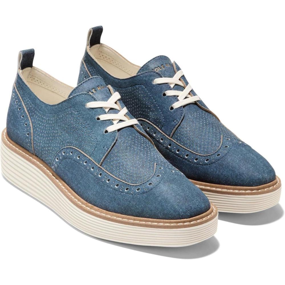 imageCole Haan Womens Originalgrand Platform Wing Tip OxfordDenim SuedeIvory