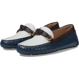 Cole Haan Women’s Evelyn Bow Driver Driving Style Loafer(Ivory/Dark Chocolate/Blue Wing Teal Leather)