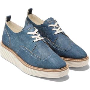 Cole Haan Women’s Originalgrand Platform Wing Tip Oxford(Denim Suede/Ivory)