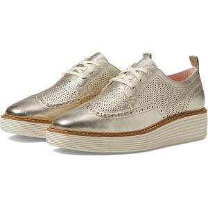 Cole Haan Women’s Originalgrand Platform Wing Tip Oxford(Gold Talca/Ivory)