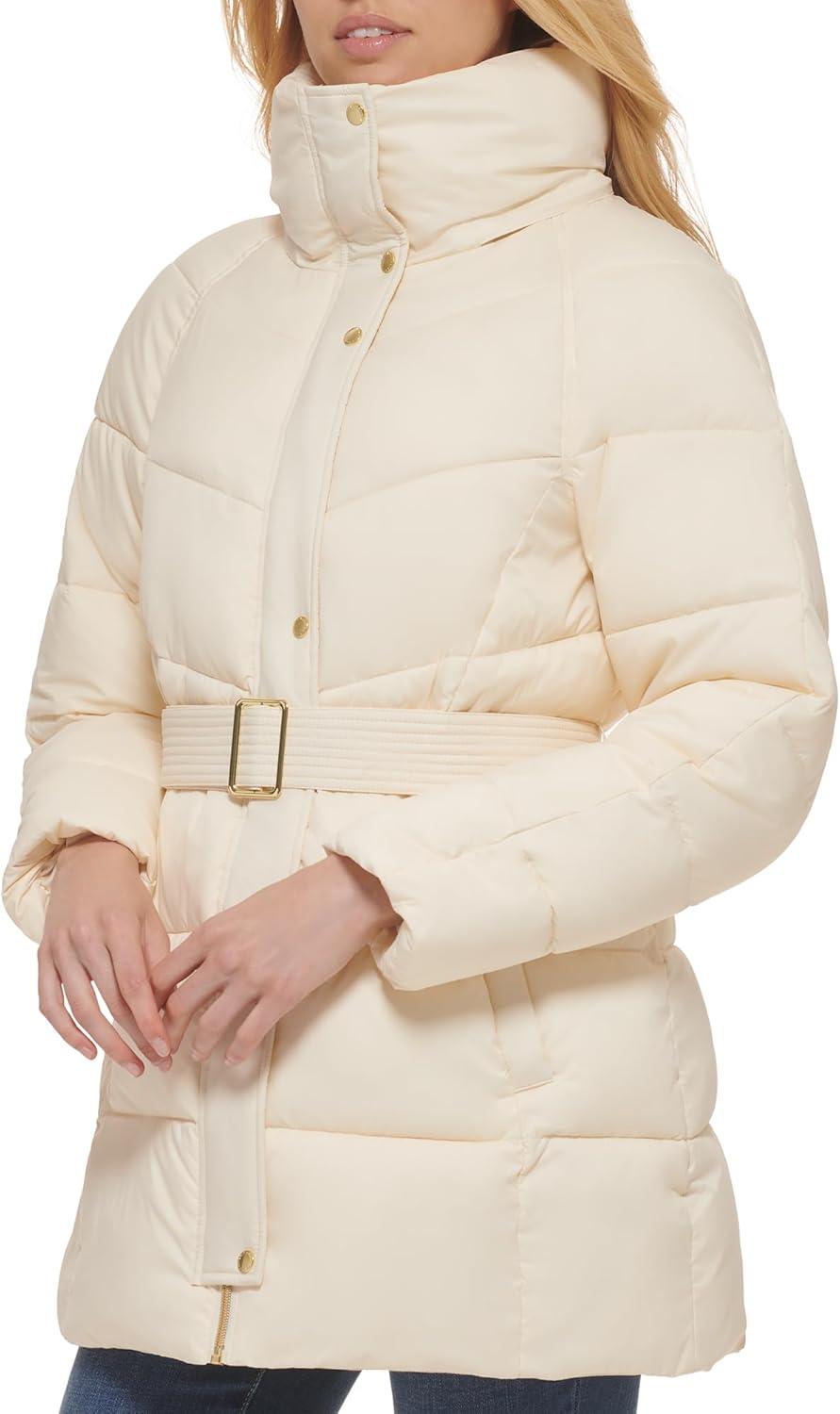 imageCole Haan Womens Belted Zipup JacketVanilla