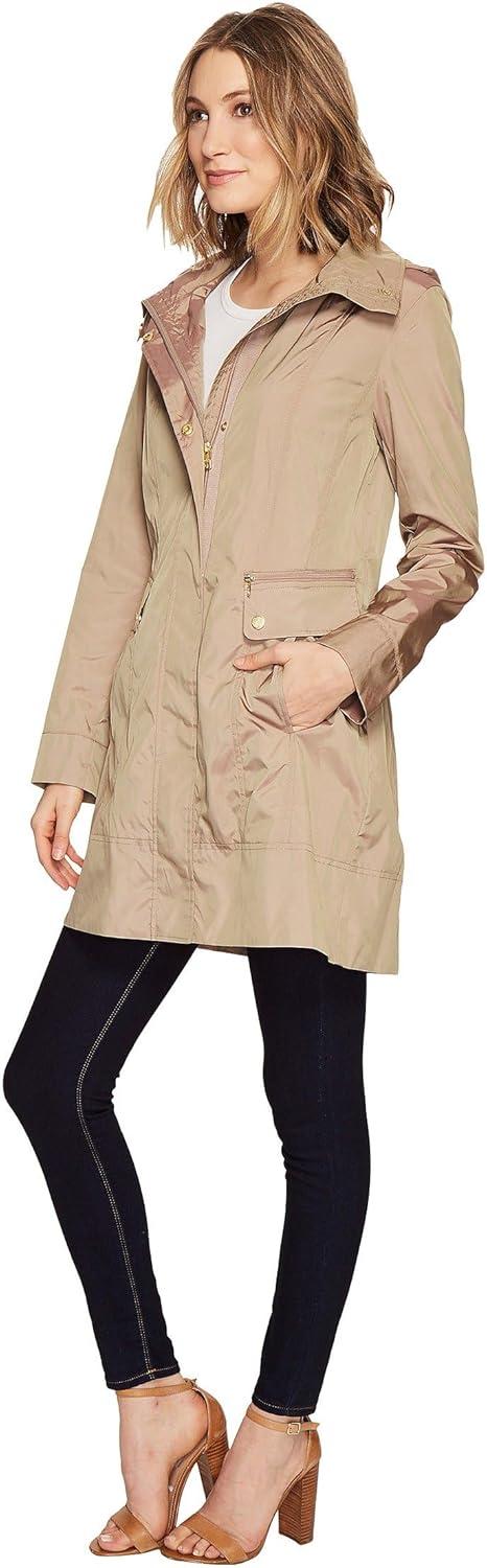 imageCole Haan Womens Back Bow Packable Hooded Rain JacketChampagne