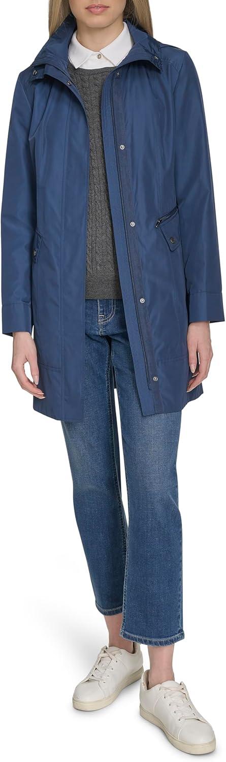 imageCole Haan Womens Back Bow Packable Hooded Rain JacketCoastal Blue