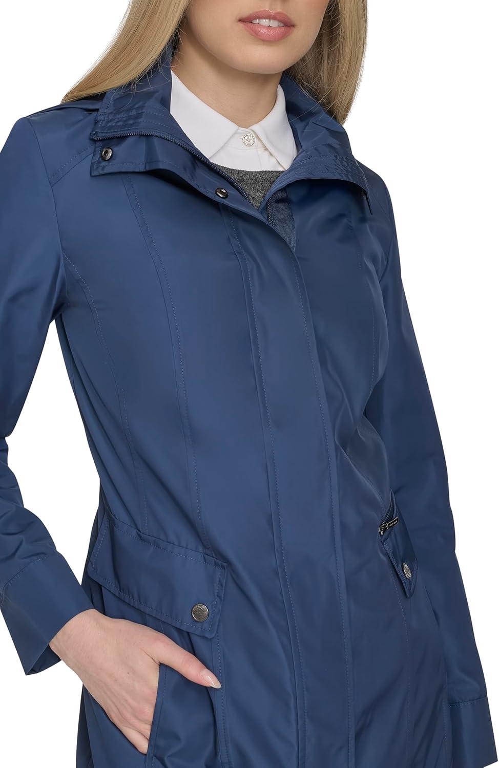 imageCole Haan Womens Back Bow Packable Hooded Rain JacketCoastal Blue