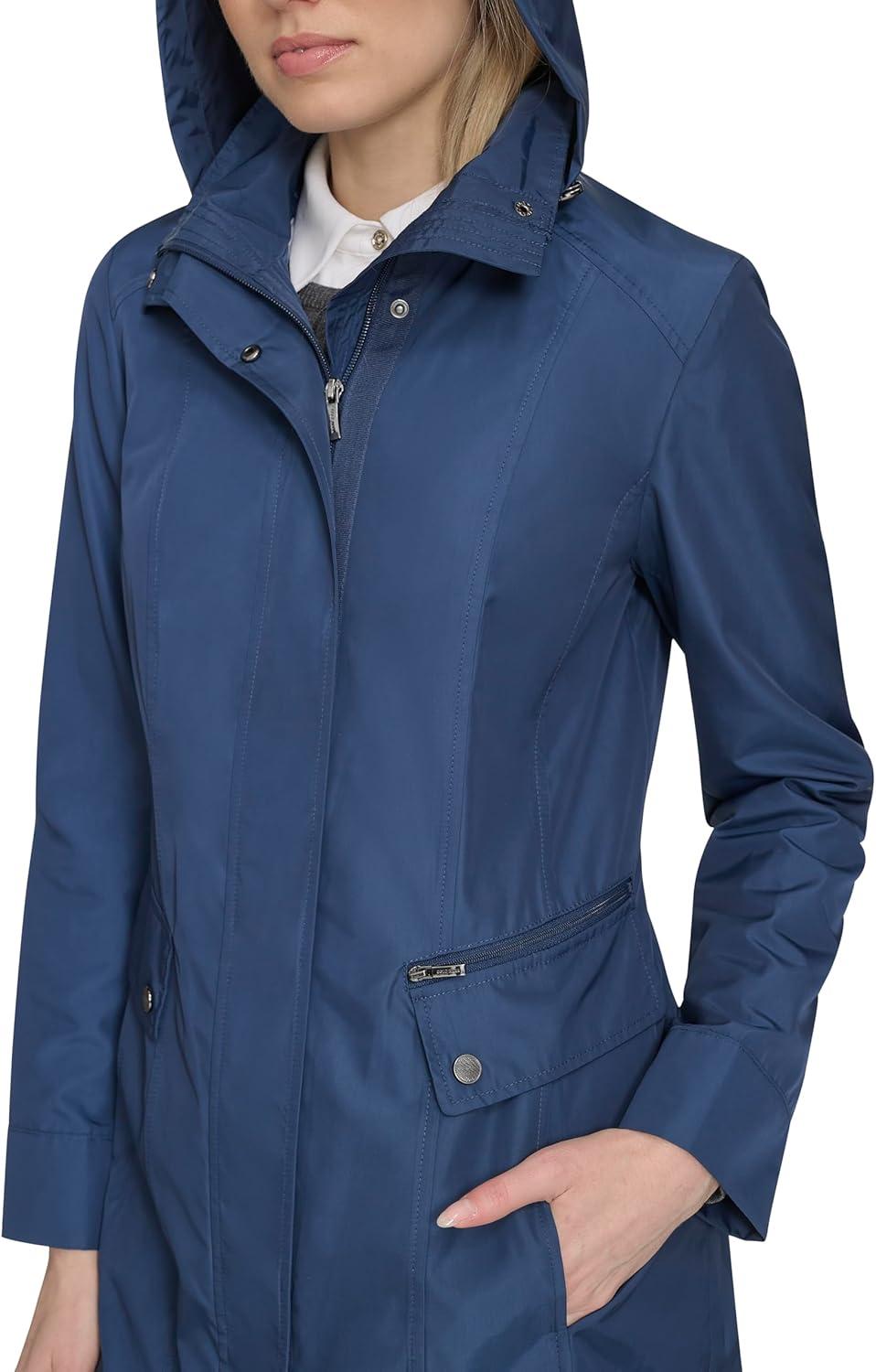 imageCole Haan Womens Back Bow Packable Hooded Rain JacketCoastal Blue