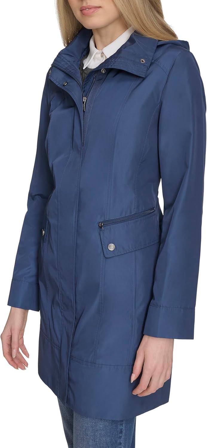 imageCole Haan Womens Back Bow Packable Hooded Rain JacketCoastal Blue