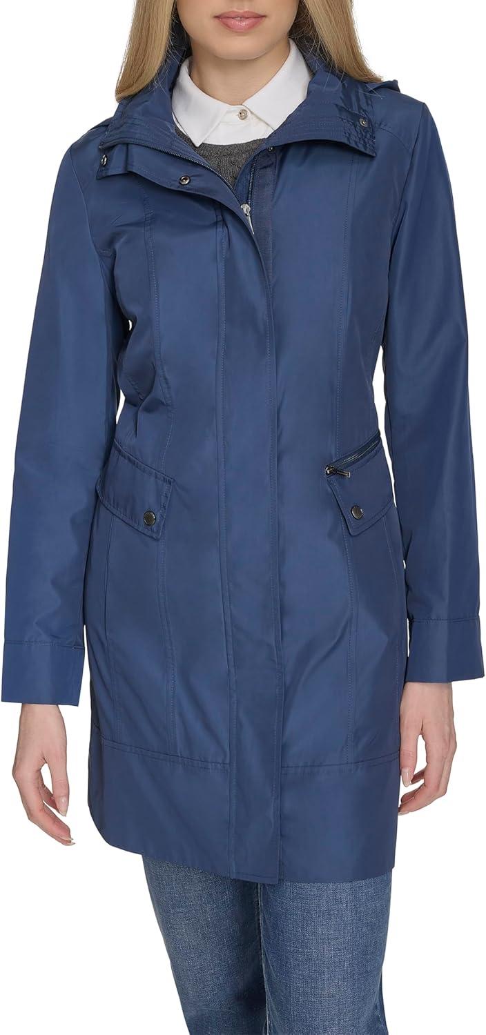 imageCole Haan Womens Back Bow Packable Hooded Rain JacketCoastal Blue
