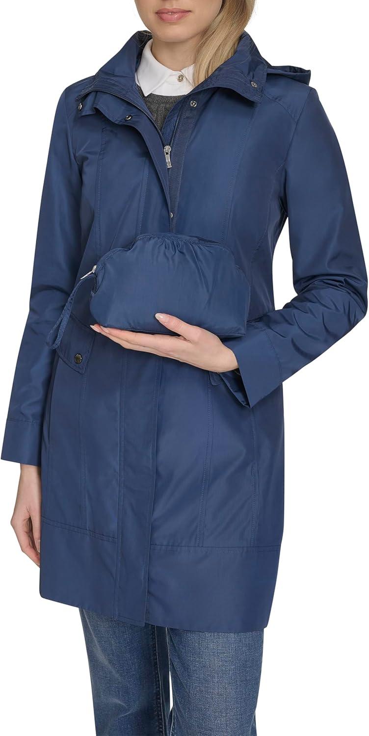 imageCole Haan Womens Back Bow Packable Hooded Rain JacketCoastal Blue