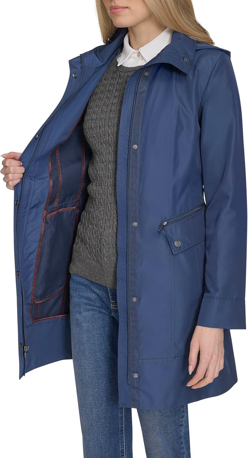 imageCole Haan Womens Back Bow Packable Hooded Rain JacketCoastal Blue