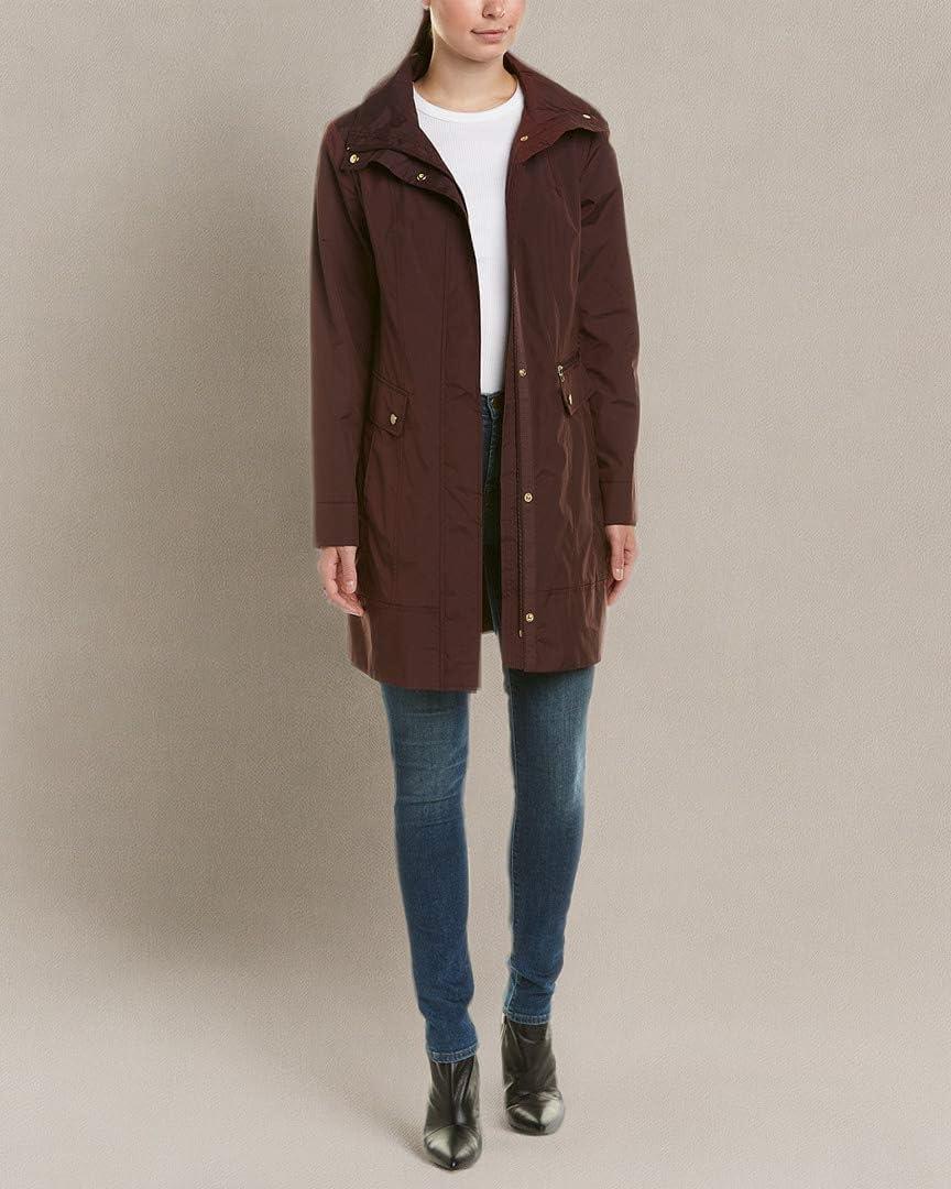 imageCole Haan Womens Back Bow Packable Hooded Rain JacketEggplant