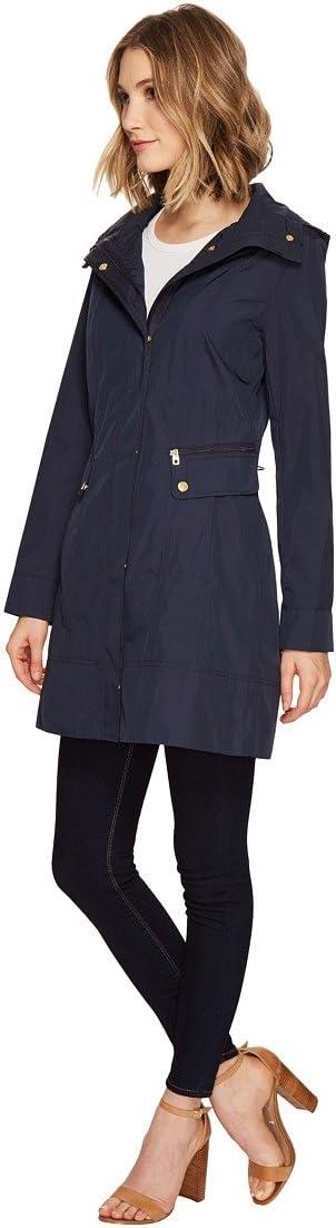 imageCole Haan Womens Back Bow Packable Hooded Rain JacketIndigo