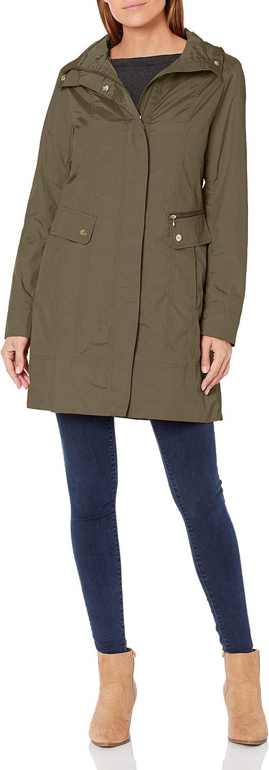 imageCole Haan Womens Back Bow Packable Hooded Rain JacketOlive