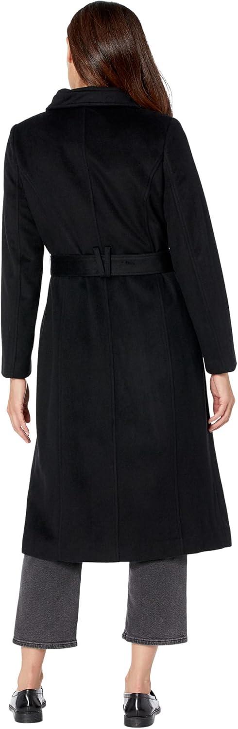 imageCole Haan Womens Long Sleeve Formal Slick Wool Zip Up CoatBlack