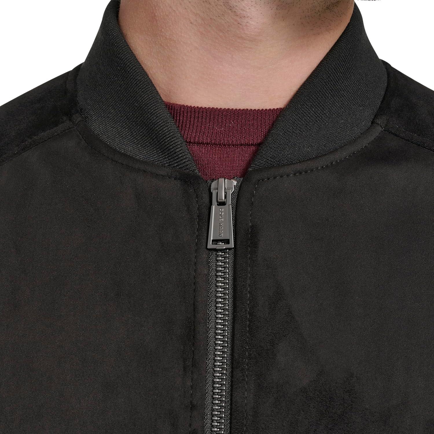 imageCole Haan mens Rib Knit Collar Fully Lined Faux Suede JacketBlack