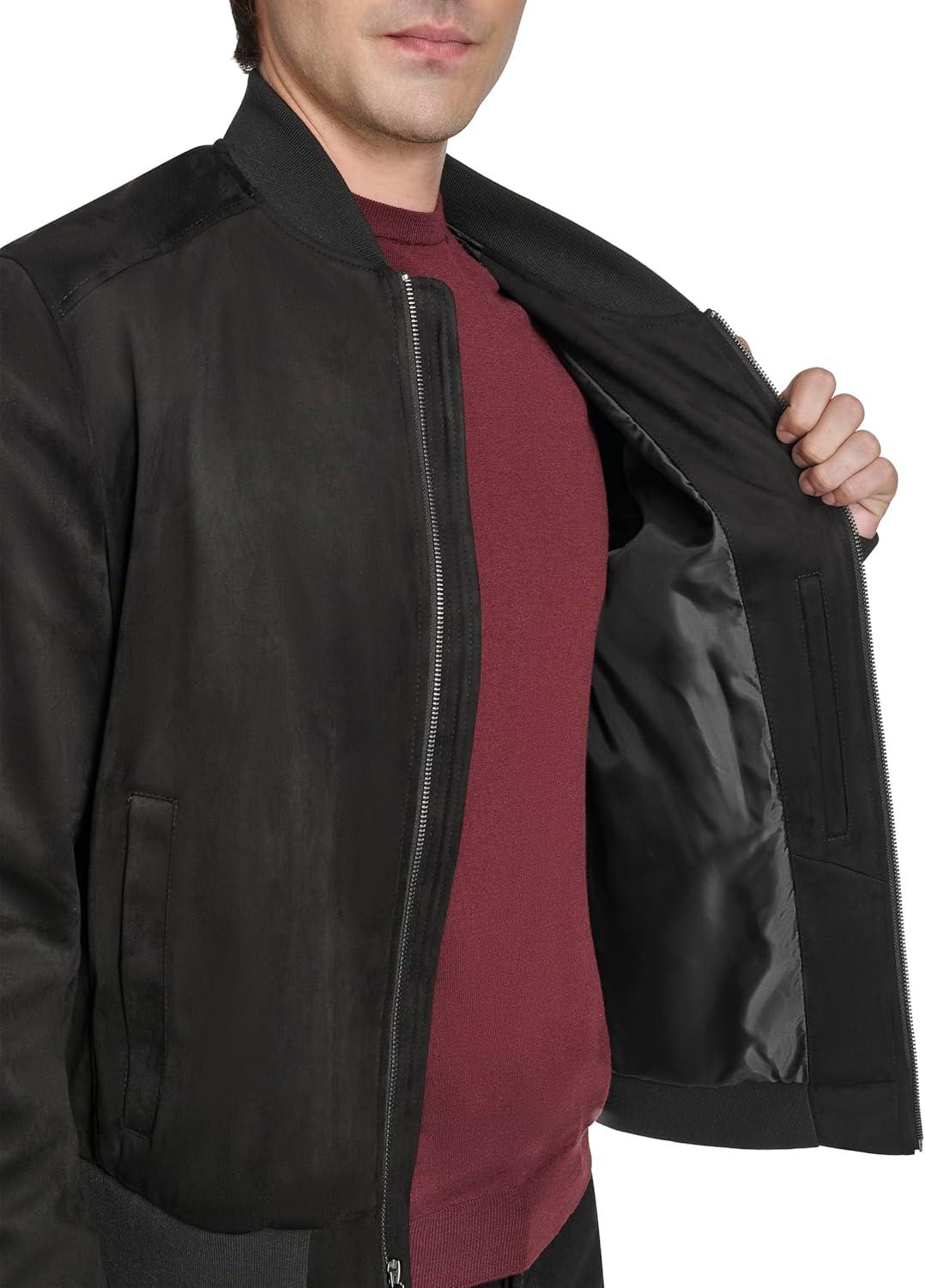 imageCole Haan mens Rib Knit Collar Fully Lined Faux Suede JacketBlack