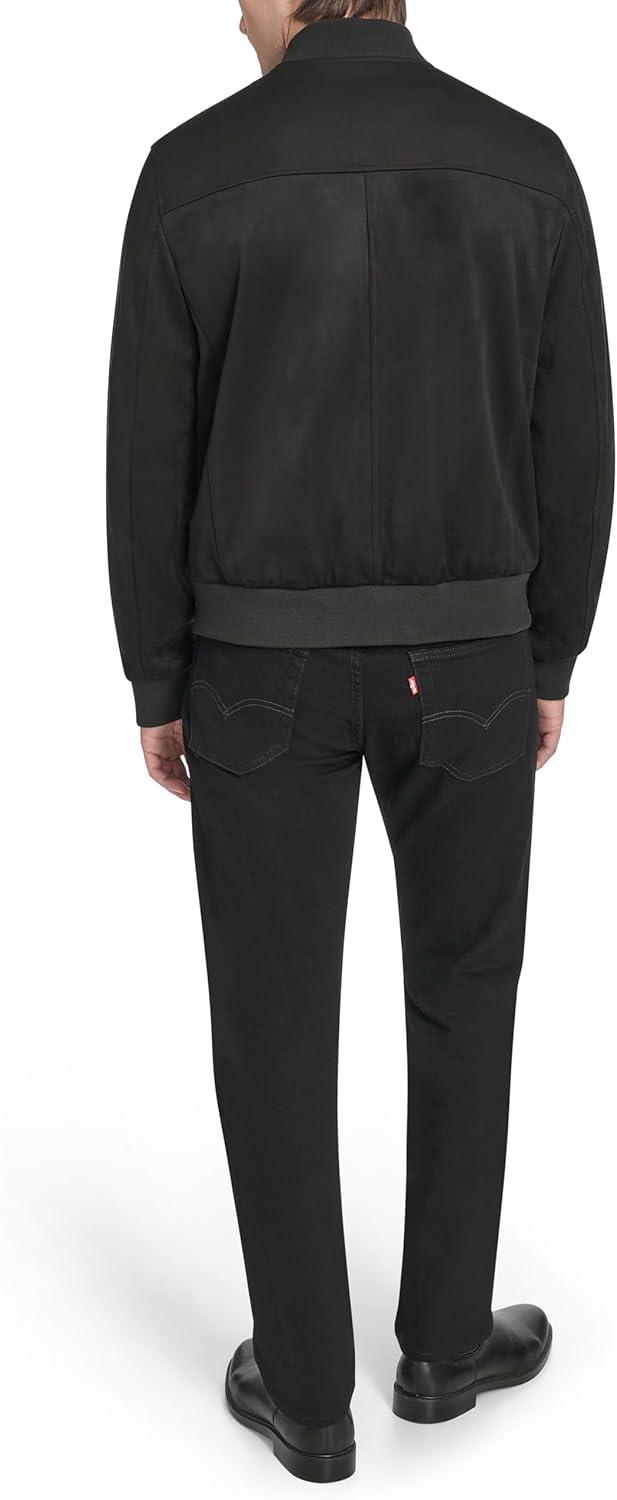 imageCole Haan mens Rib Knit Collar Fully Lined Faux Suede JacketBlack