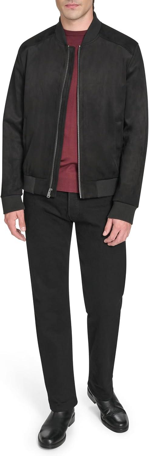 imageCole Haan mens Rib Knit Collar Fully Lined Faux Suede JacketBlack