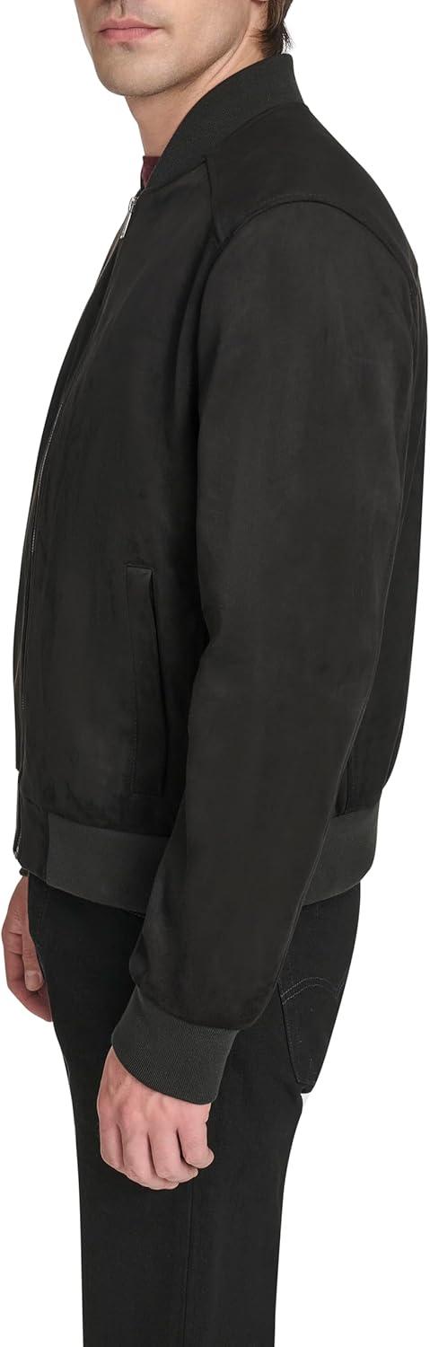 imageCole Haan mens Rib Knit Collar Fully Lined Faux Suede JacketBlack