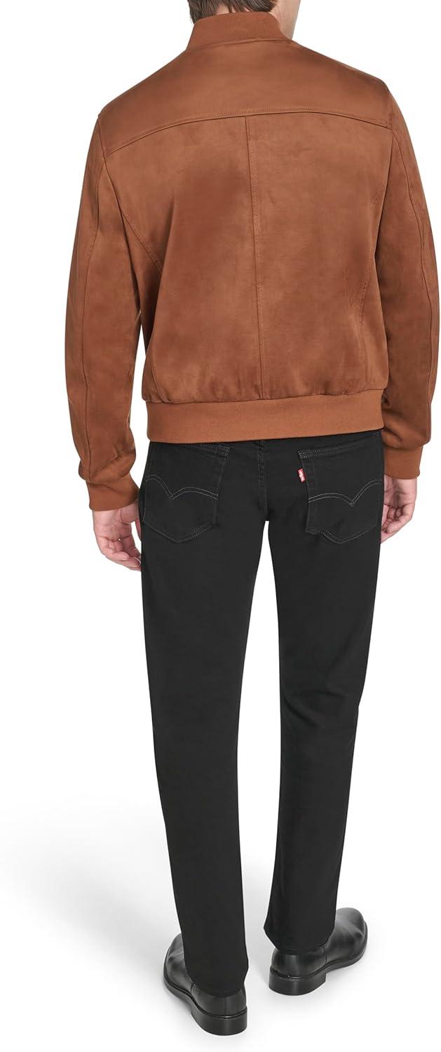 imageCole Haan mens Rib Knit Collar Fully Lined Faux Suede JacketCognac