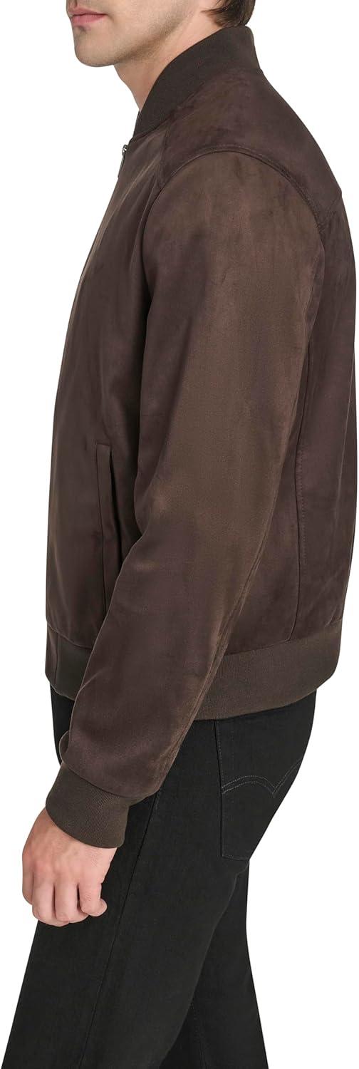 imageCole Haan mens Rib Knit Collar Fully Lined Faux Suede JacketDk Chocolate
