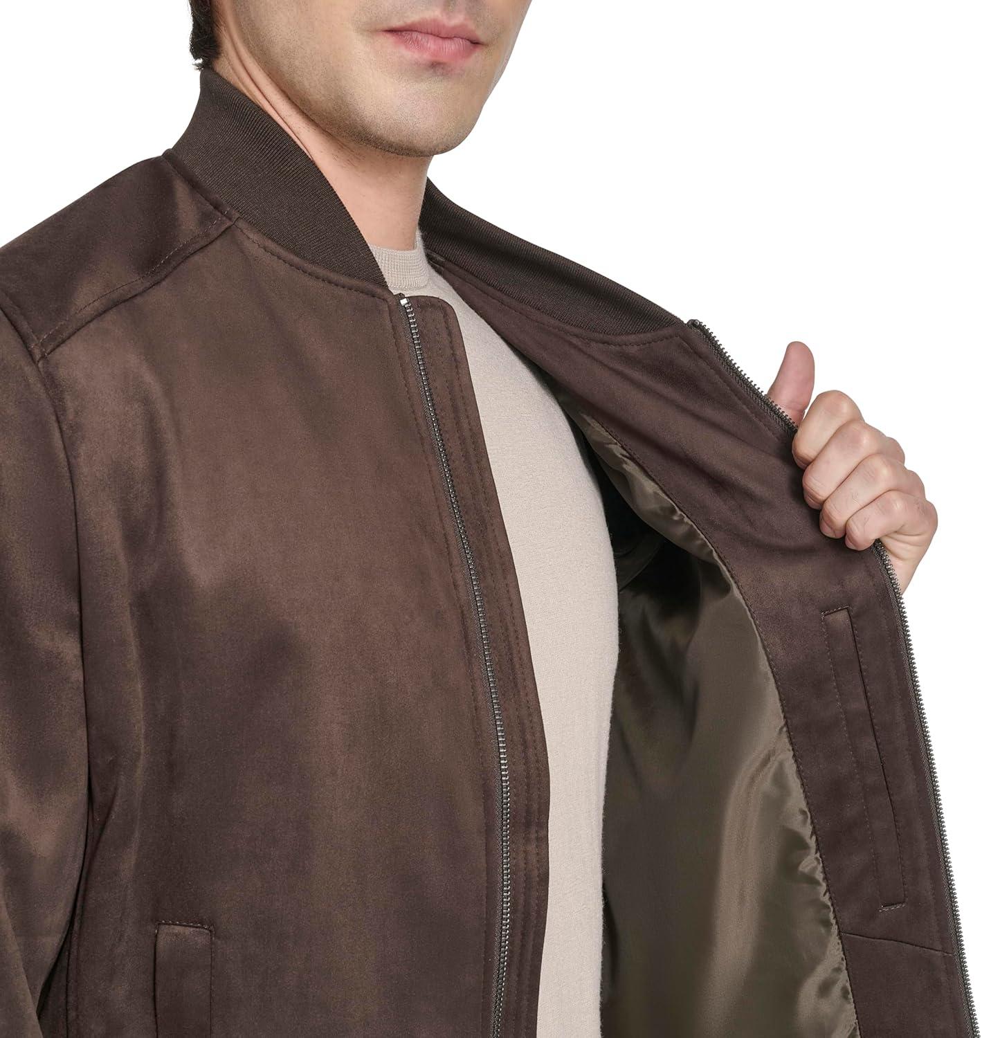 imageCole Haan mens Rib Knit Collar Fully Lined Faux Suede JacketDk Chocolate