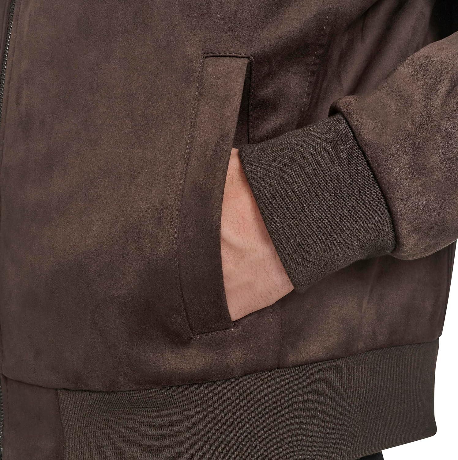 imageCole Haan mens Rib Knit Collar Fully Lined Faux Suede JacketDk Chocolate