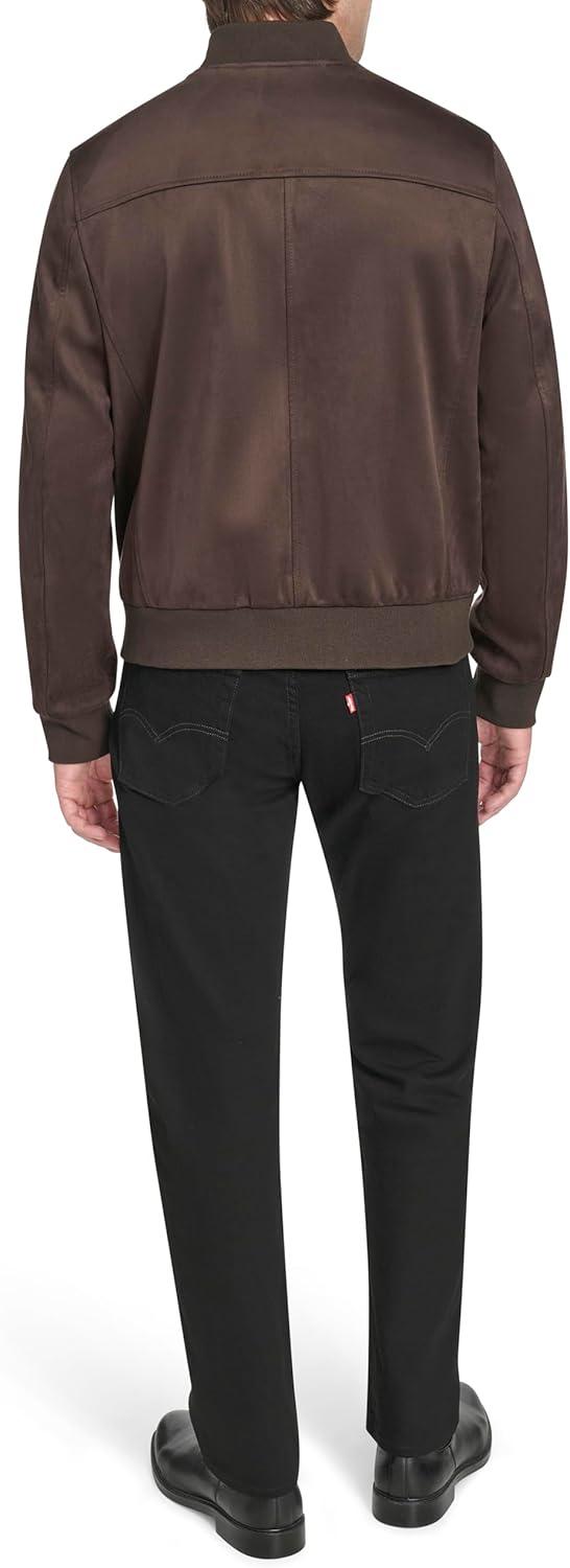 imageCole Haan mens Rib Knit Collar Fully Lined Faux Suede JacketDk Chocolate