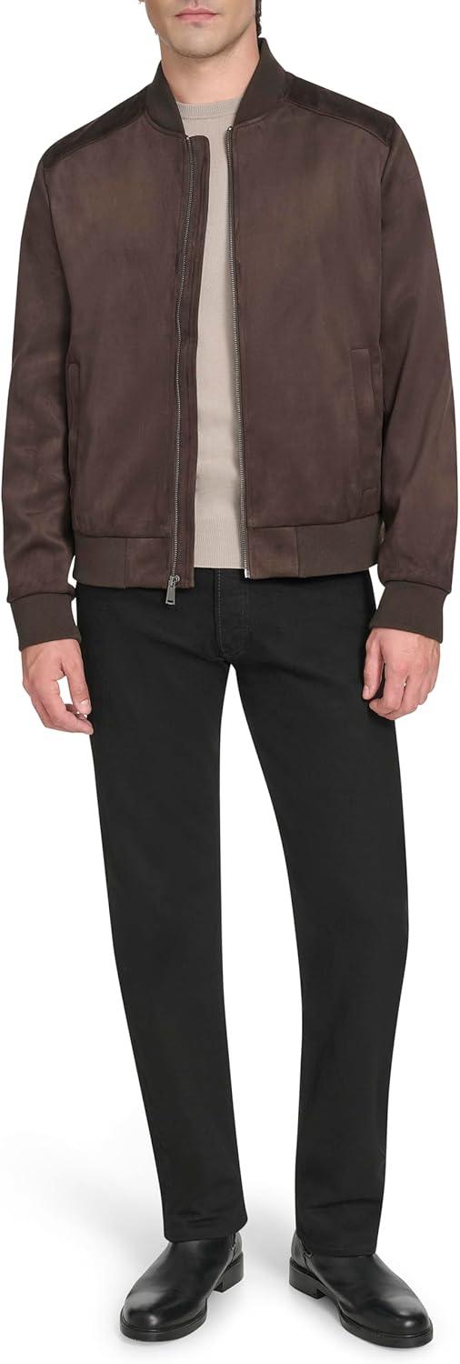 imageCole Haan mens Rib Knit Collar Fully Lined Faux Suede JacketDk Chocolate